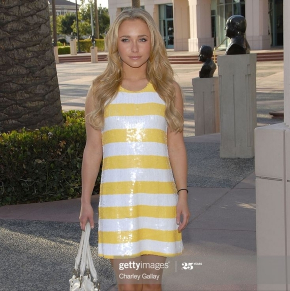 NWT Sequin Yellow and White Striped Dress - Size Small